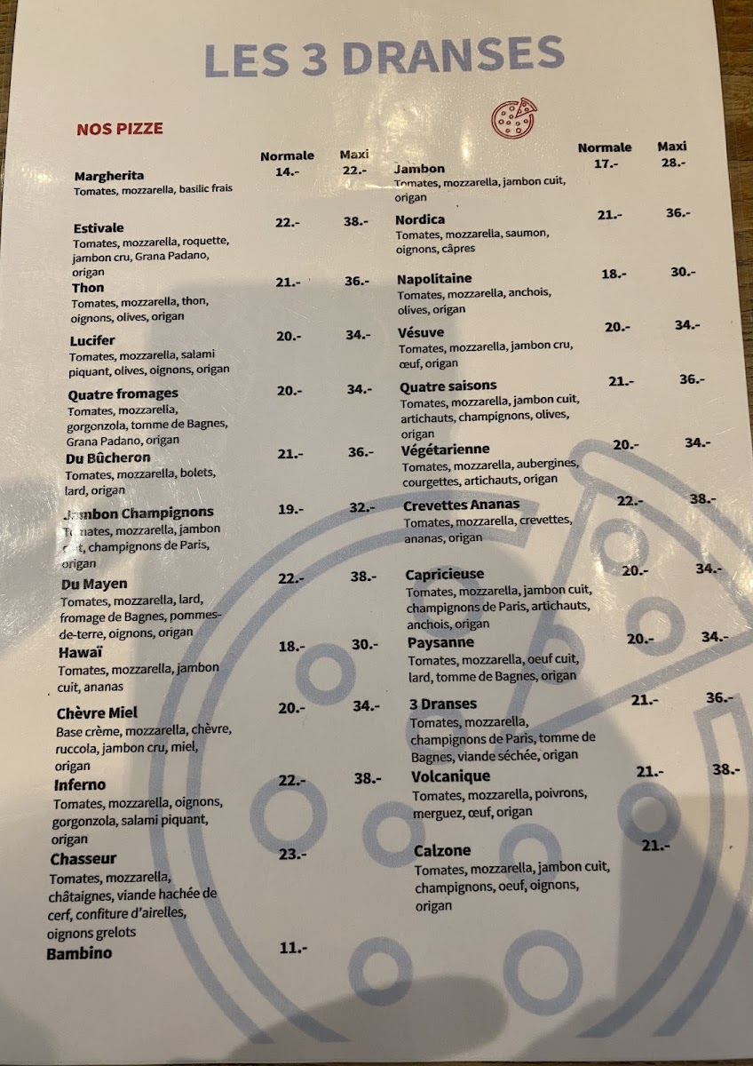 Menu Cafe-Restaurant-Pizzeria Les Trois Dranses-1